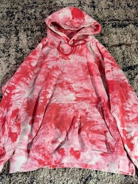 Balance Tie Dye Hoodie Women L Red White Embossed Logo Pullover Kangaroo